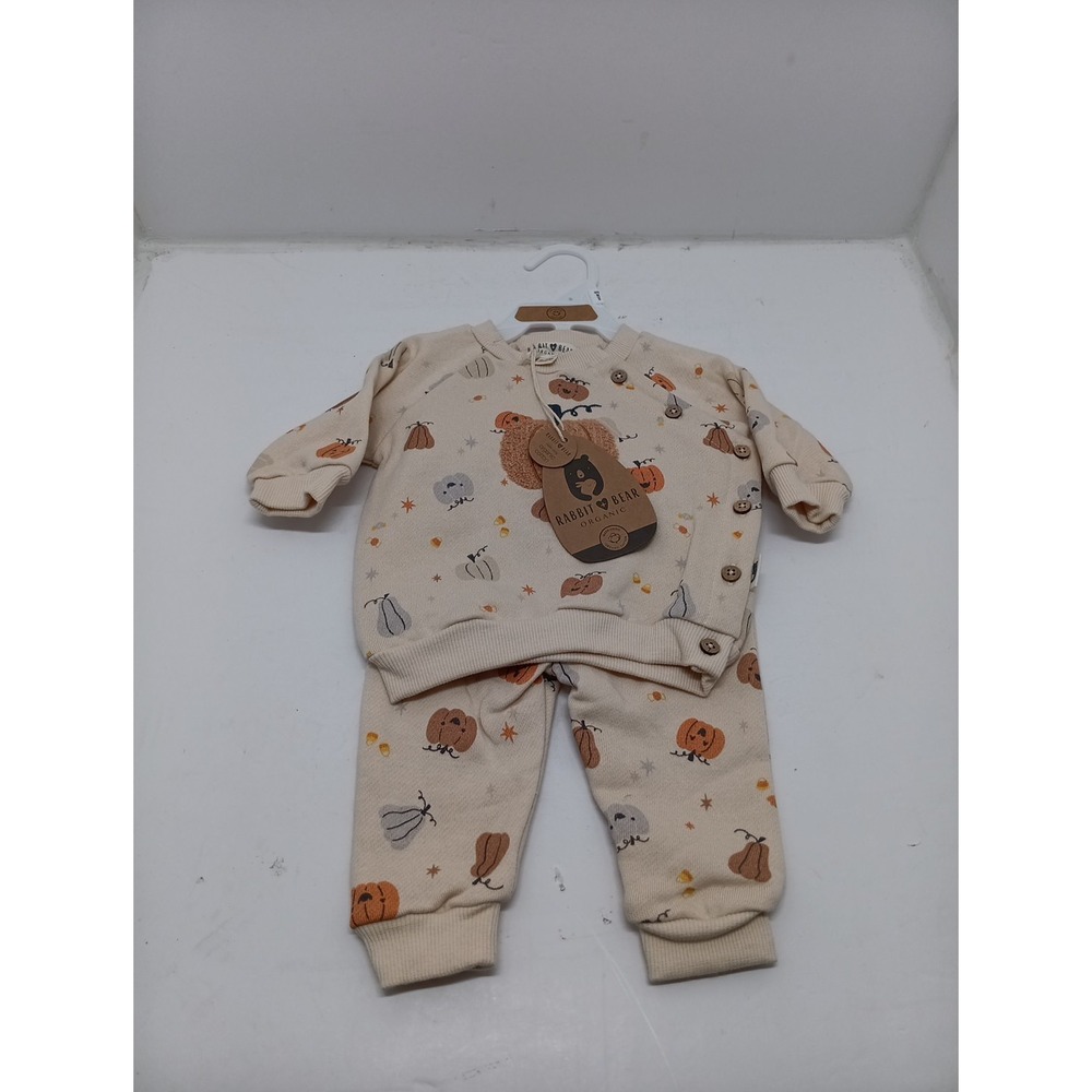 Rabbit Bear Organic Pumpkin Outfit Matching Top And Bottoms 0-3 Months